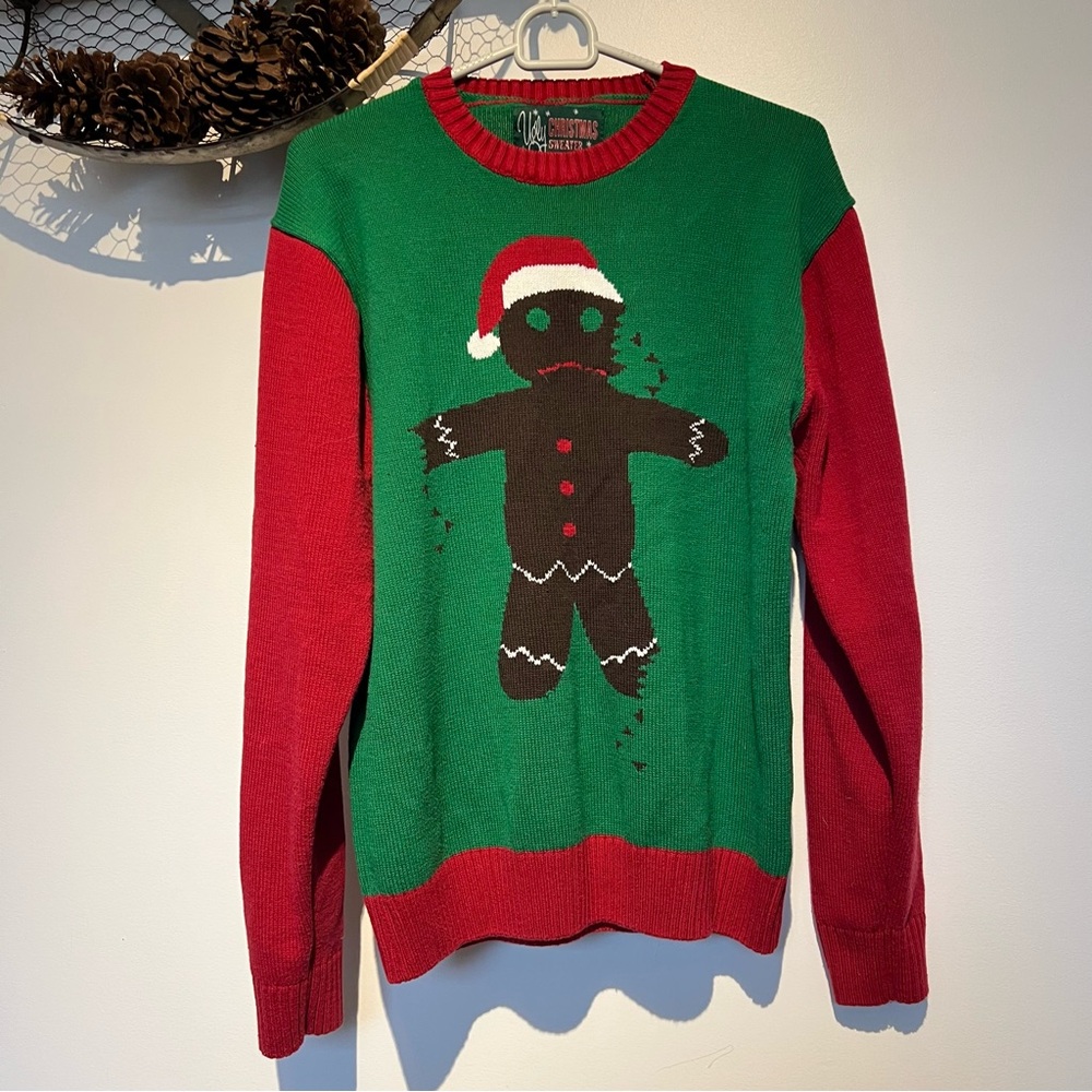 Ugly Christmas Sweater with Gingerbread Man Festive Unisex L